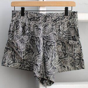 A New Day High Rise Linen Pull On Elastic Waist Shorts Black Abstract SZ Small